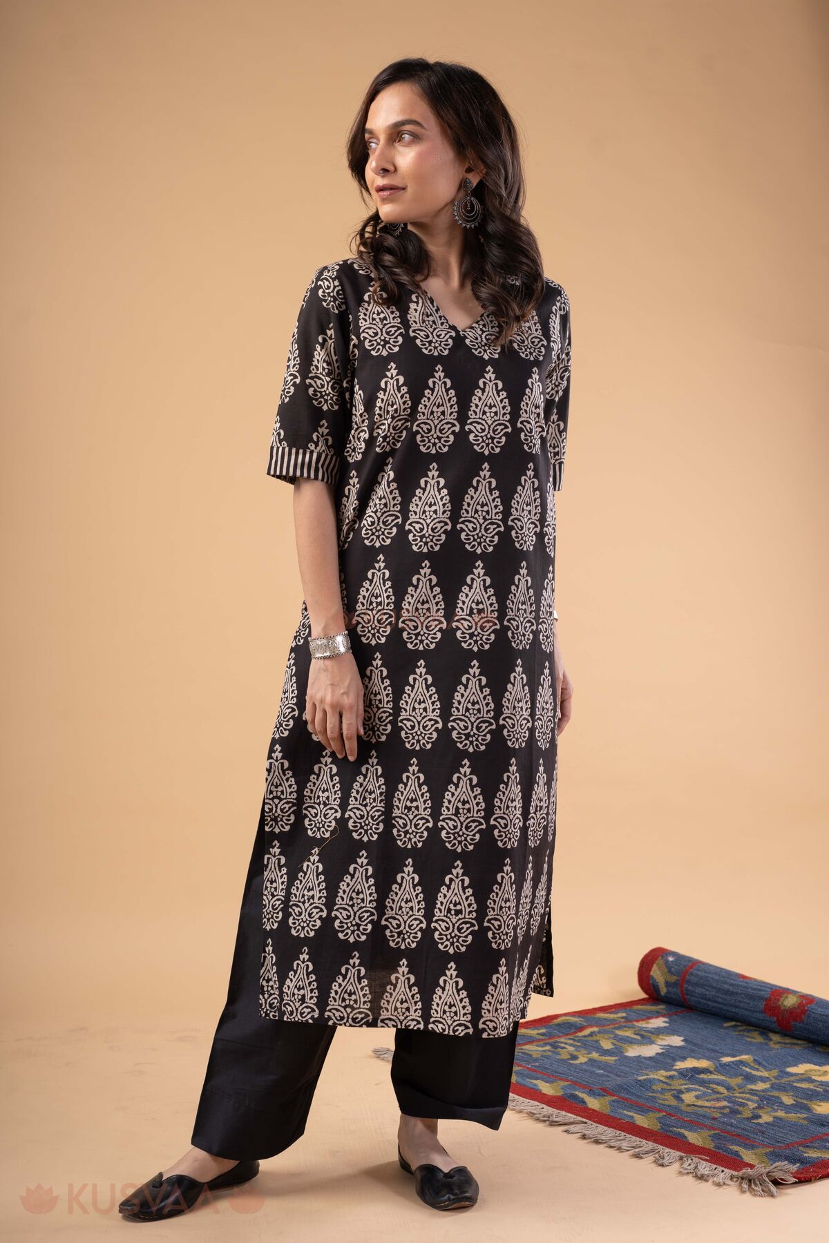Image for Kusvaa Wkr401 Jayanti Handblock Cotton Kurta Side
