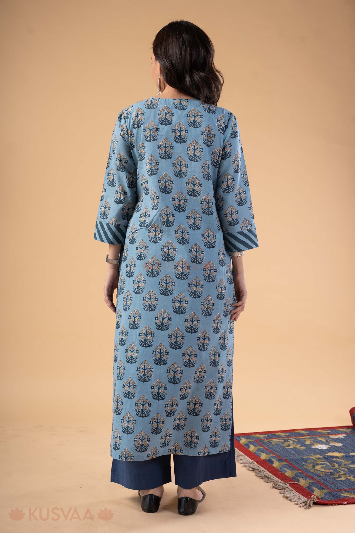 Image for Kusvaa Wkr406 Gunjan Handblock Cotton Kurta Back