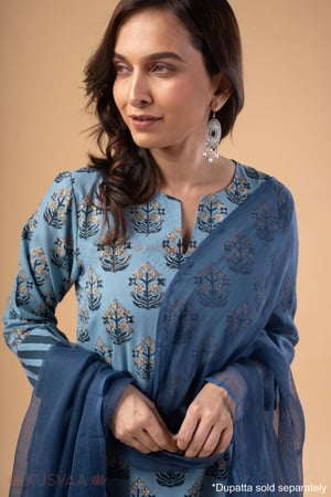 Image for Kusvaa Wkr406 Gunjan Handblock Cotton Kurta Closeup