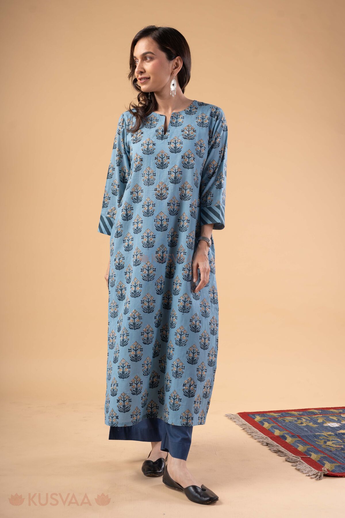 Image for Kusvaa Wkr406 Gunjan Handblock Cotton Kurta Front
