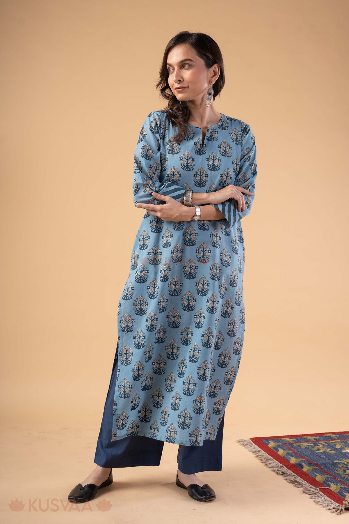 Image for Kusvaa Wkr406 Gunjan Handblock Cotton Kurta Side