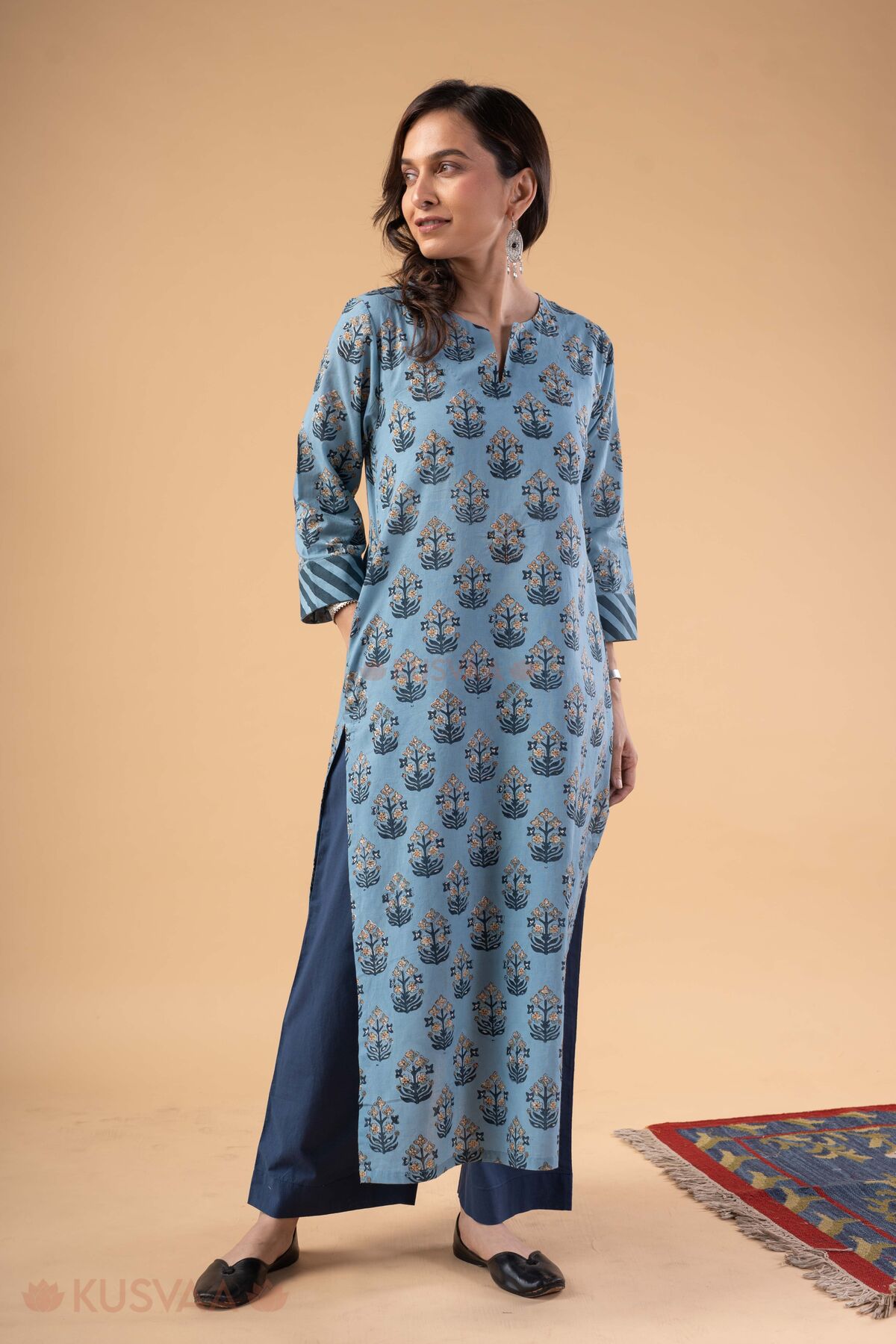 Image for Kusvaa Wkr406 Gunjan Handblock Cotton Kurta Style
