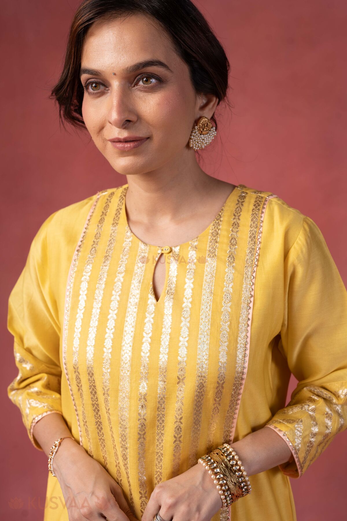 Image for Kusvaa Wkr411 Kaveri Chanderi Yellow Kurta Featured
