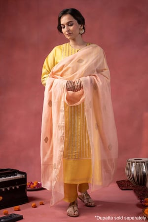 Image for Kusvaa Wkr411 Kaveri Chanderi Yellow Kurta Full