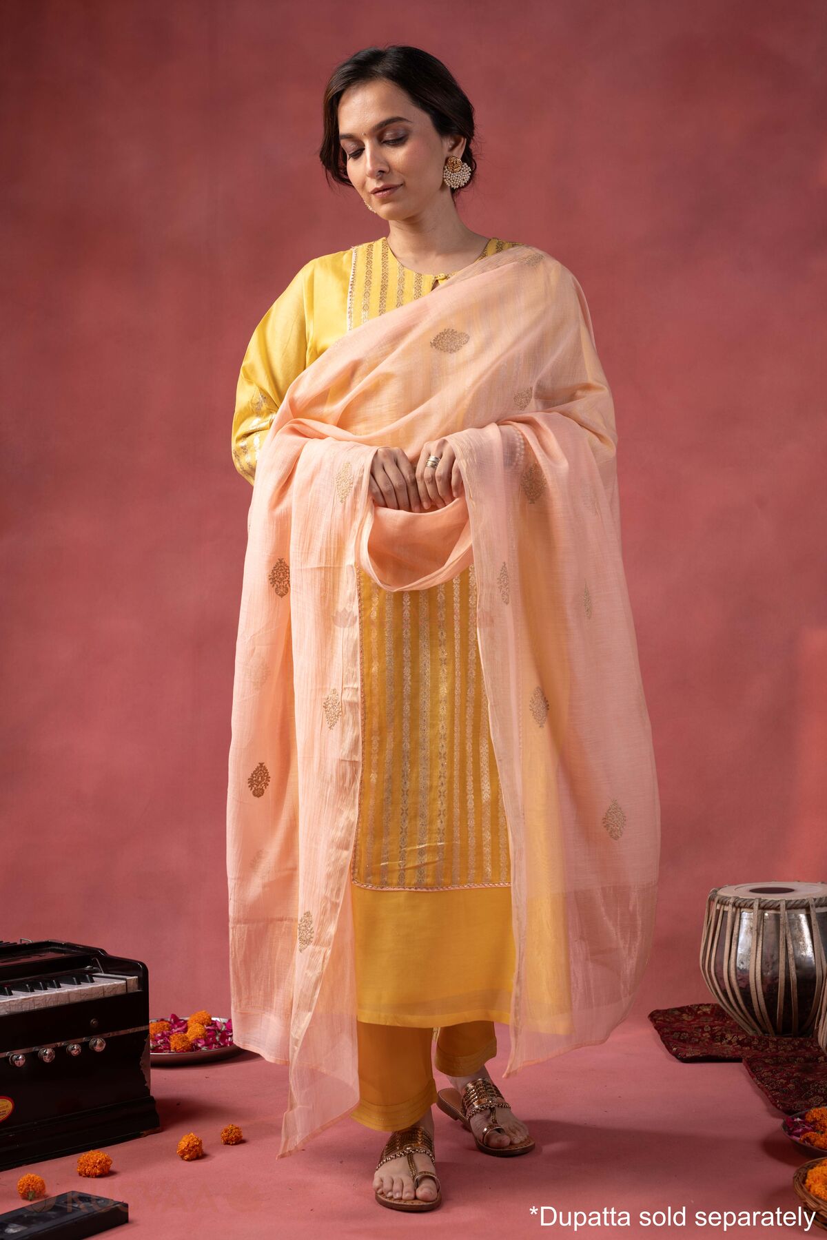 Image for Kusvaa Wkr411 Kaveri Chanderi Yellow Kurta Full