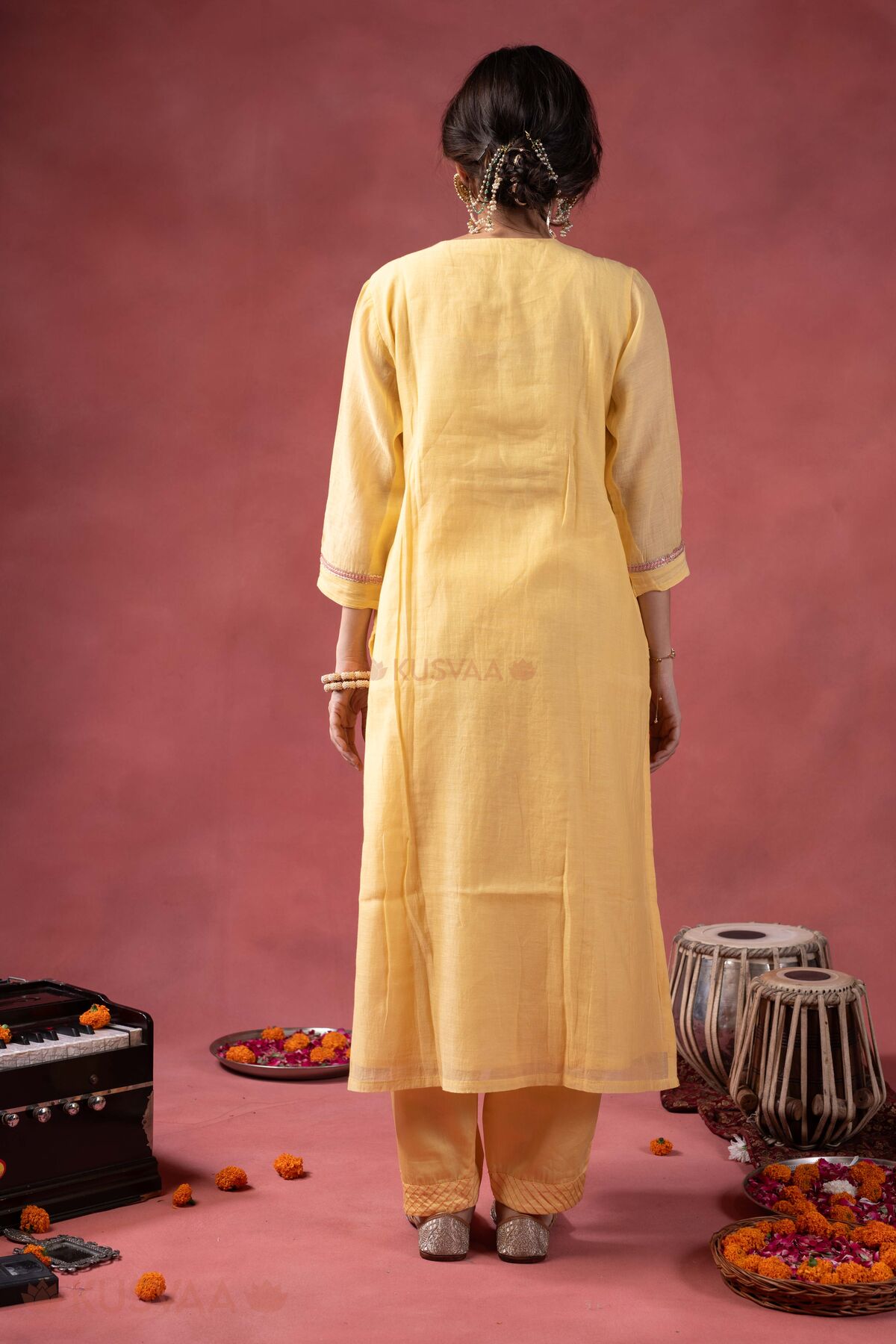 Image for Kusvaa Wkr412 Kriti Chanderi Semi A Line Kurta Back