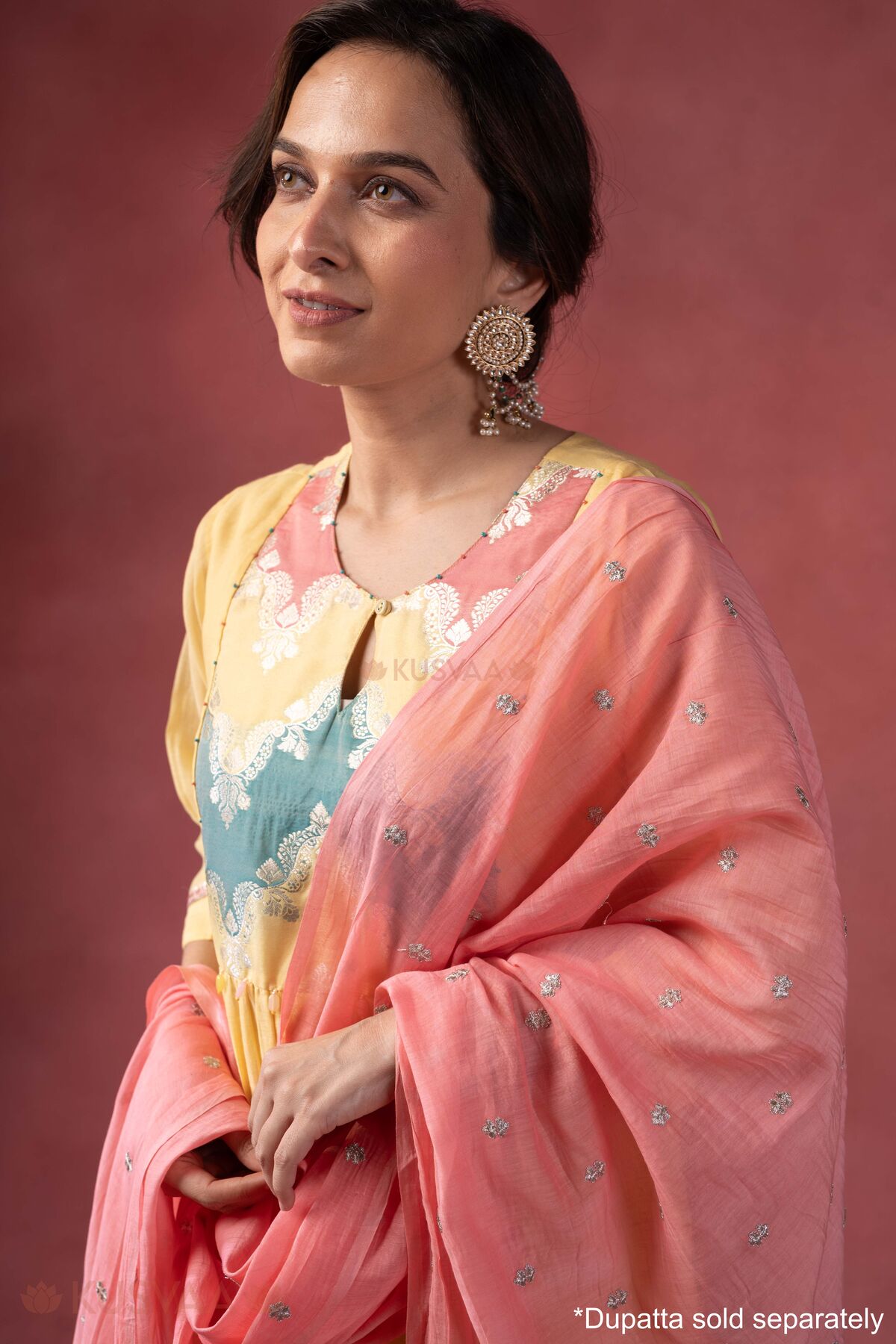 Image for Kusvaa Wkr412 Kriti Chanderi Semi A Line Kurta Closedupatta
