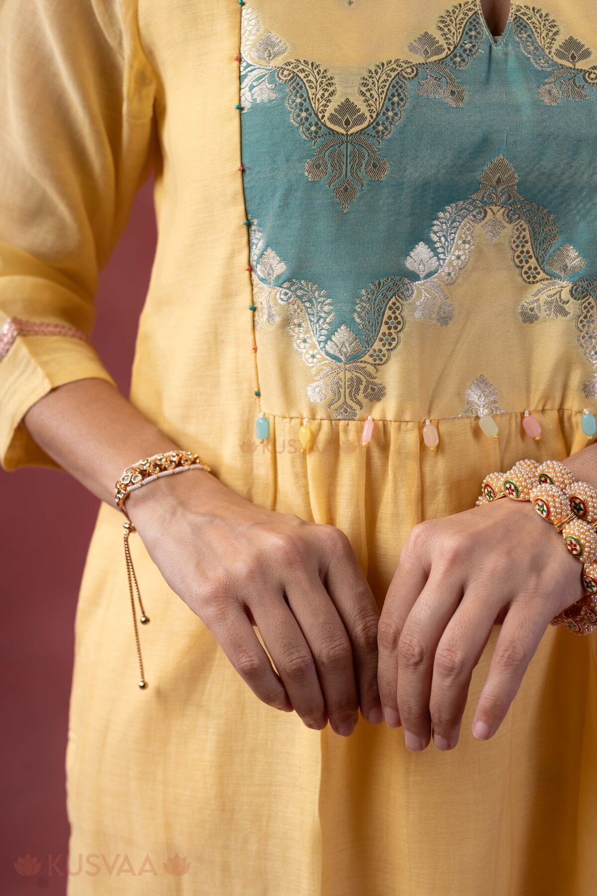 Image for Kusvaa Wkr412 Kriti Chanderi Semi A Line Kurta Detailing