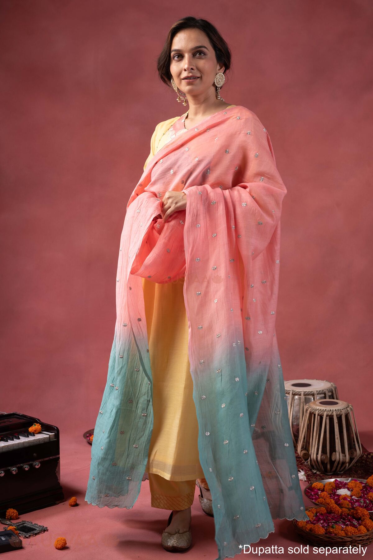 Image for Kusvaa Wkr412 Kriti Chanderi Semi A Line Kurta Dupatta