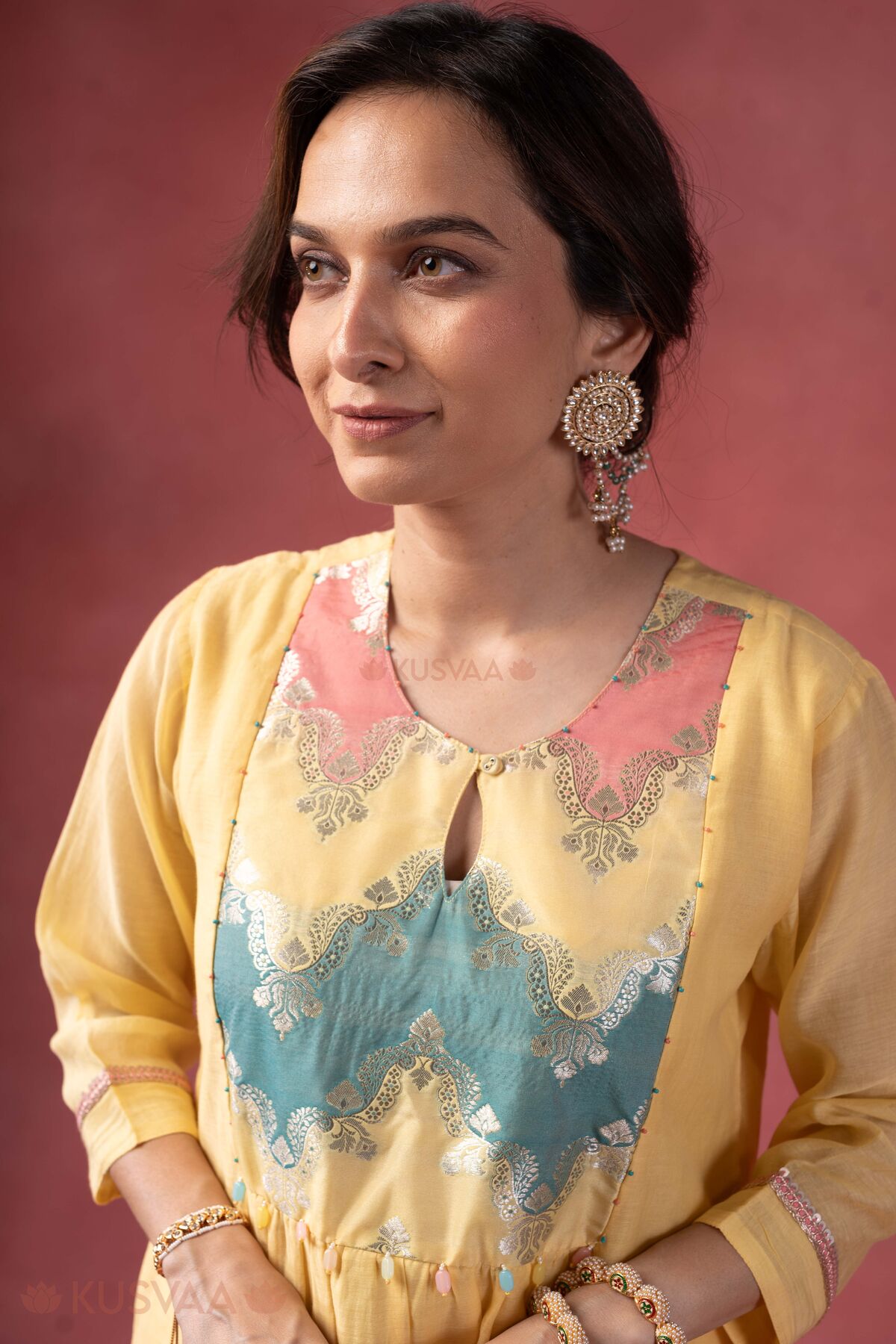 Image for Kusvaa Wkr412 Kriti Chanderi Semi A Line Kurta Featured