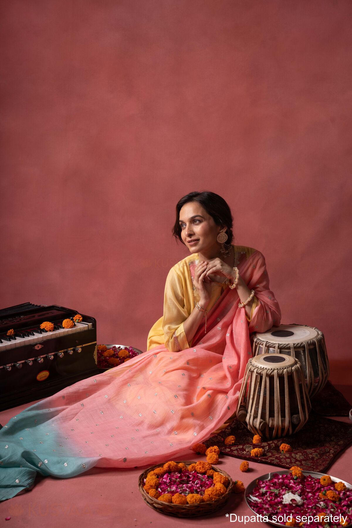 Image for Kusvaa Wkr412 Kriti Chanderi Semi A Line Kurta Sitting