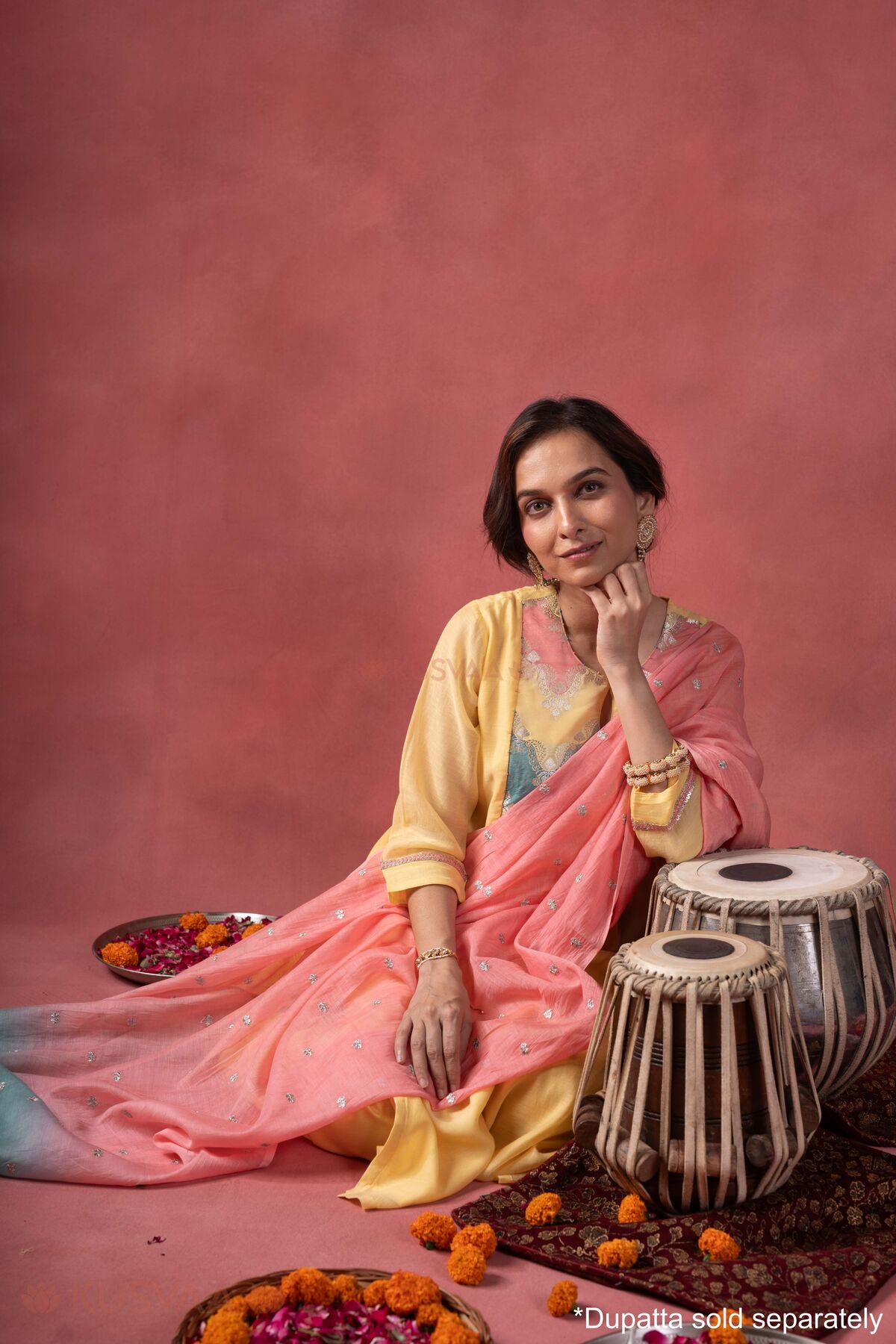 Image for Kusvaa Wkr412 Kriti Chanderi Semi A Line Kurta Sitting2