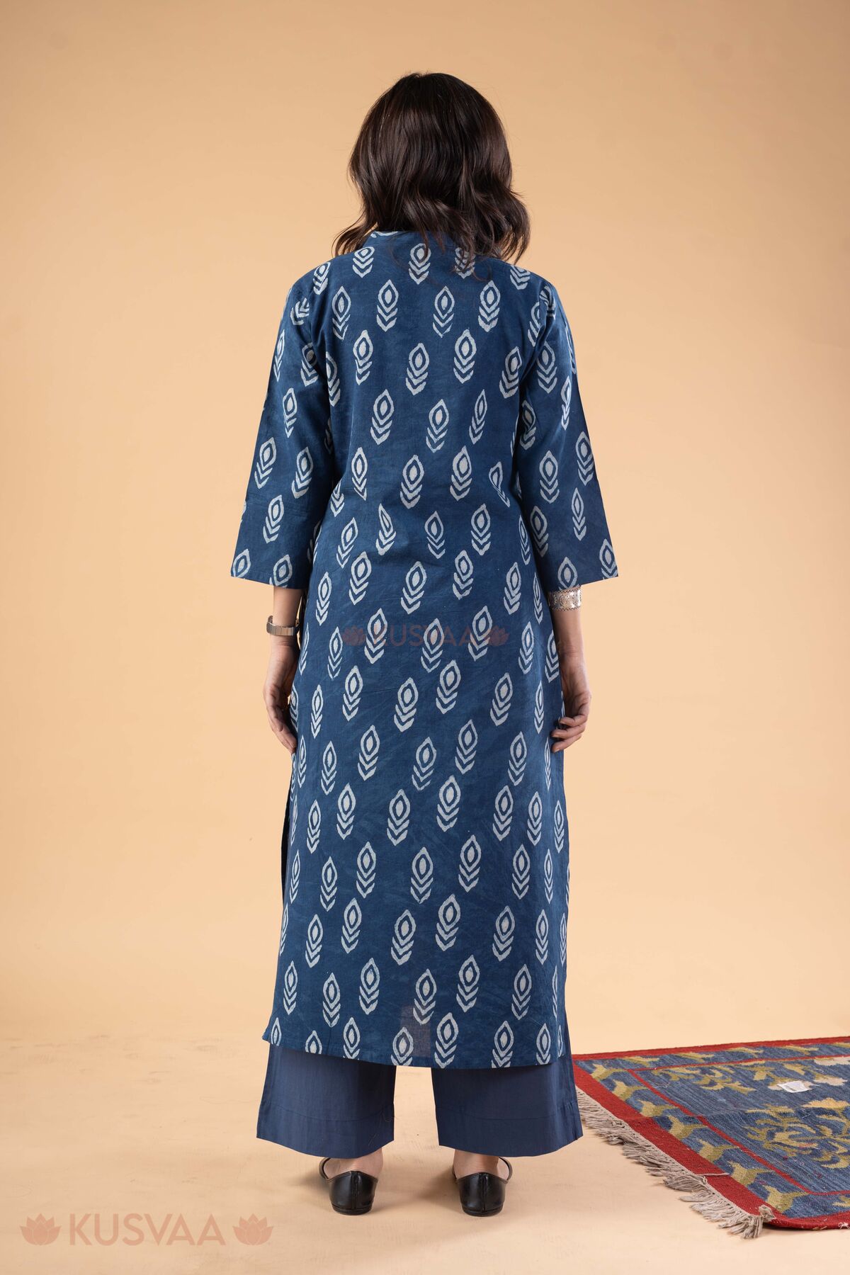 Image for Kusvaa Wkr416 Deepti Handblock Cotton Kurta Back