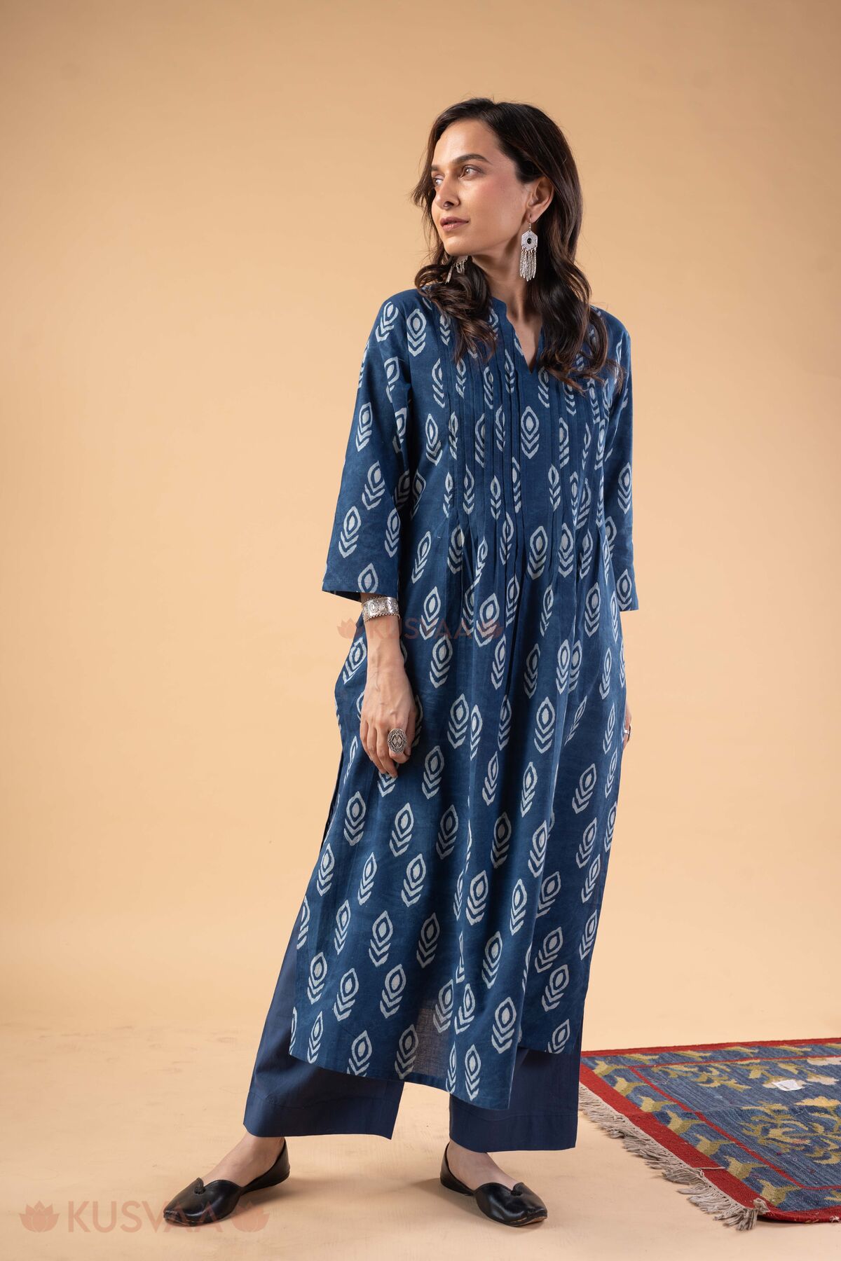 Image for Kusvaa Wkr416 Deepti Handblock Cotton Kurta Front