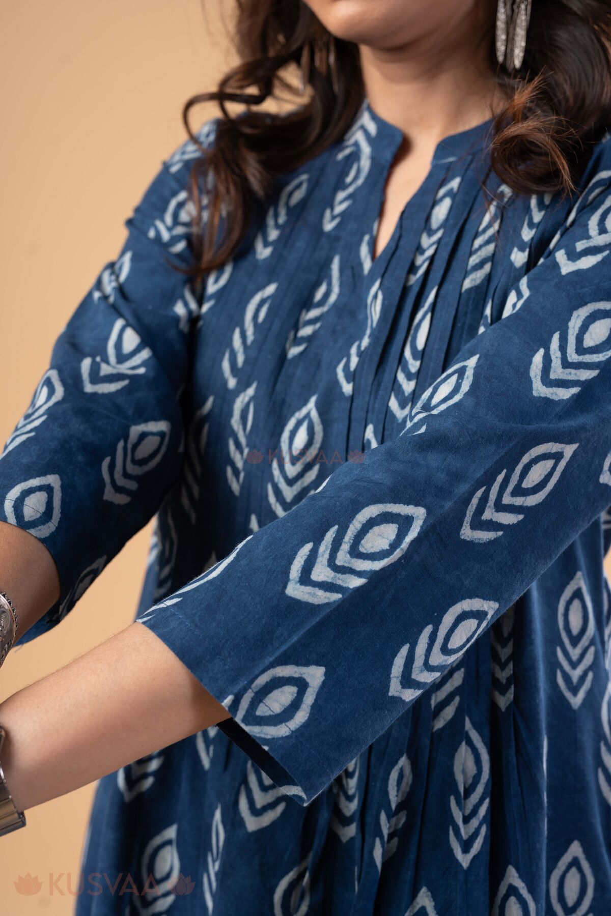 Image for Kusvaa Wkr416 Deepti Handblock Cotton Kurta Sleeve