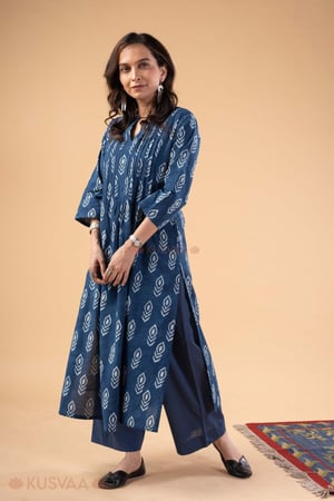 Image for Kusvaa Wkr416 Deepti Handblock Cotton Kurta Style