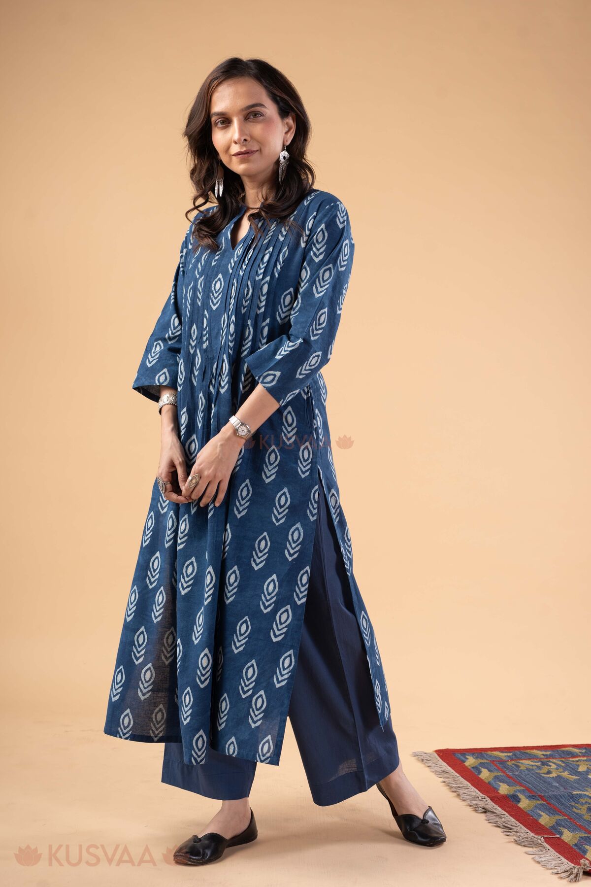 Image for Kusvaa Wkr416 Deepti Handblock Cotton Kurta Style