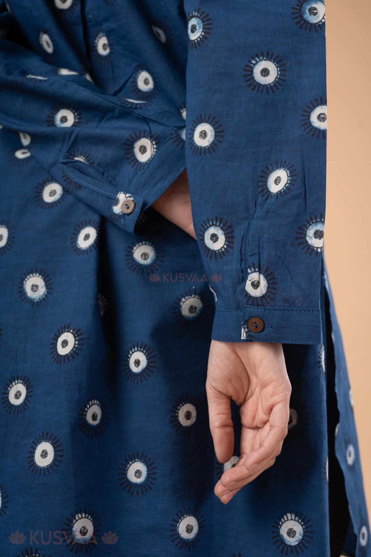 Image for Kusvaa Wkr417 Dhara Handblock Cotton Kurta Closeup