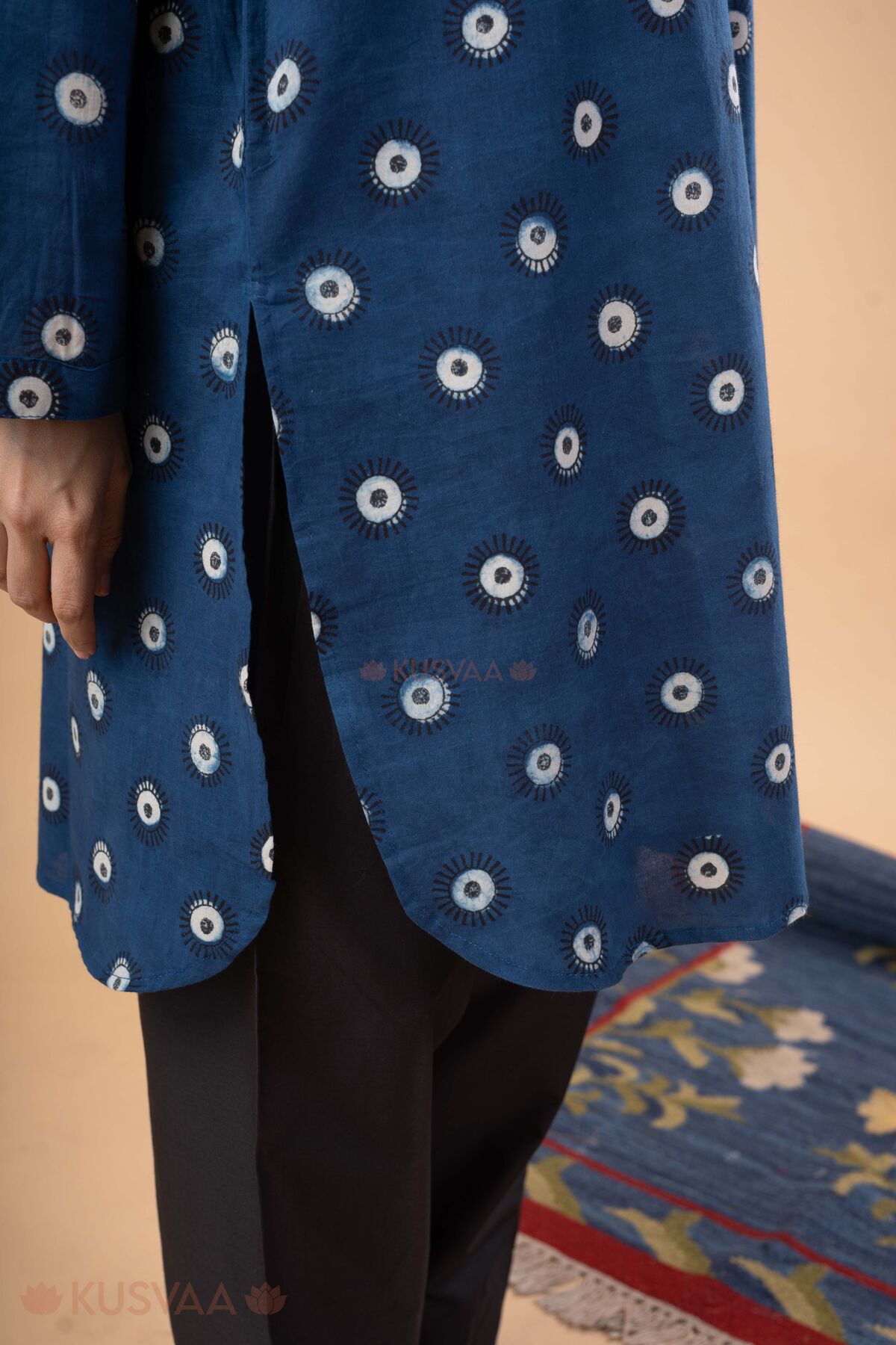 Image for Kusvaa Wkr417 Dhara Handblock Cotton Kurta Detailing
