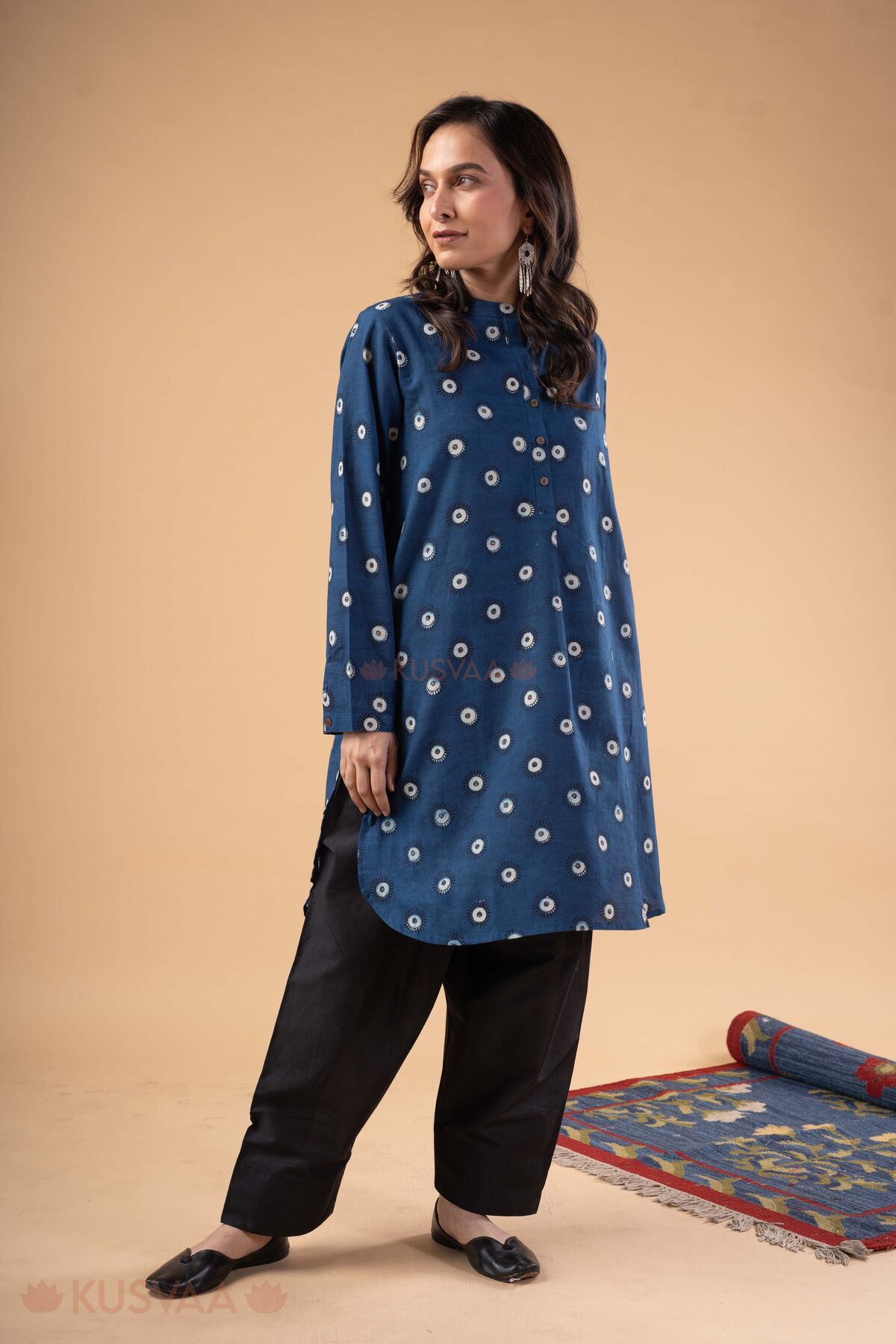 Image for Kusvaa Wkr417 Dhara Handblock Cotton Kurta Front