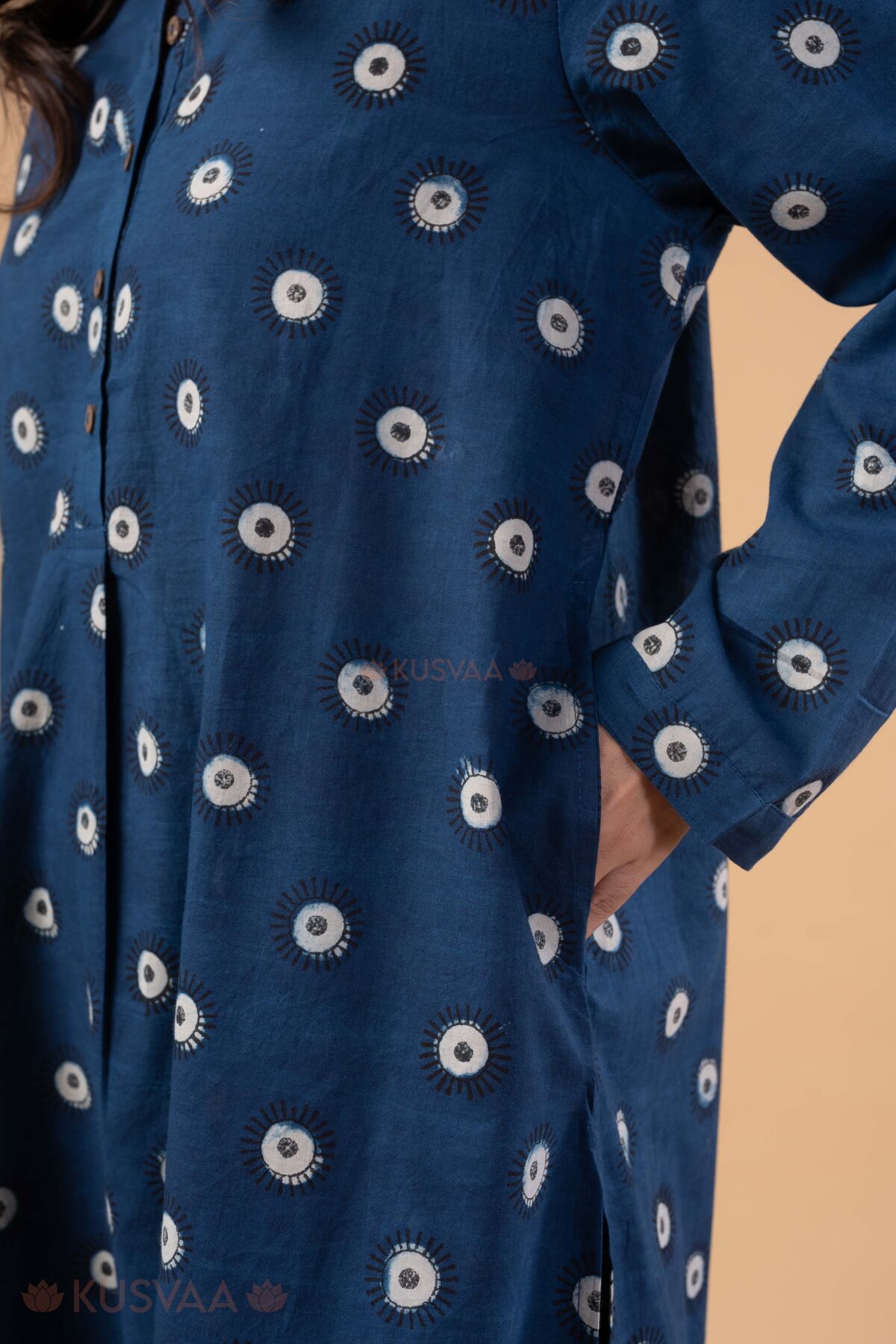 Image for Kusvaa Wkr417 Dhara Handblock Cotton Kurta Pocket