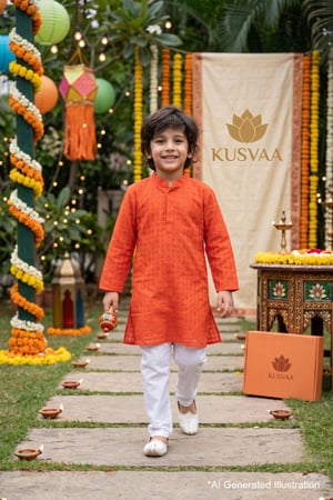 Image for Kusvaa Byw086 Pratul Cotton Orange Kurta For Boys Ai