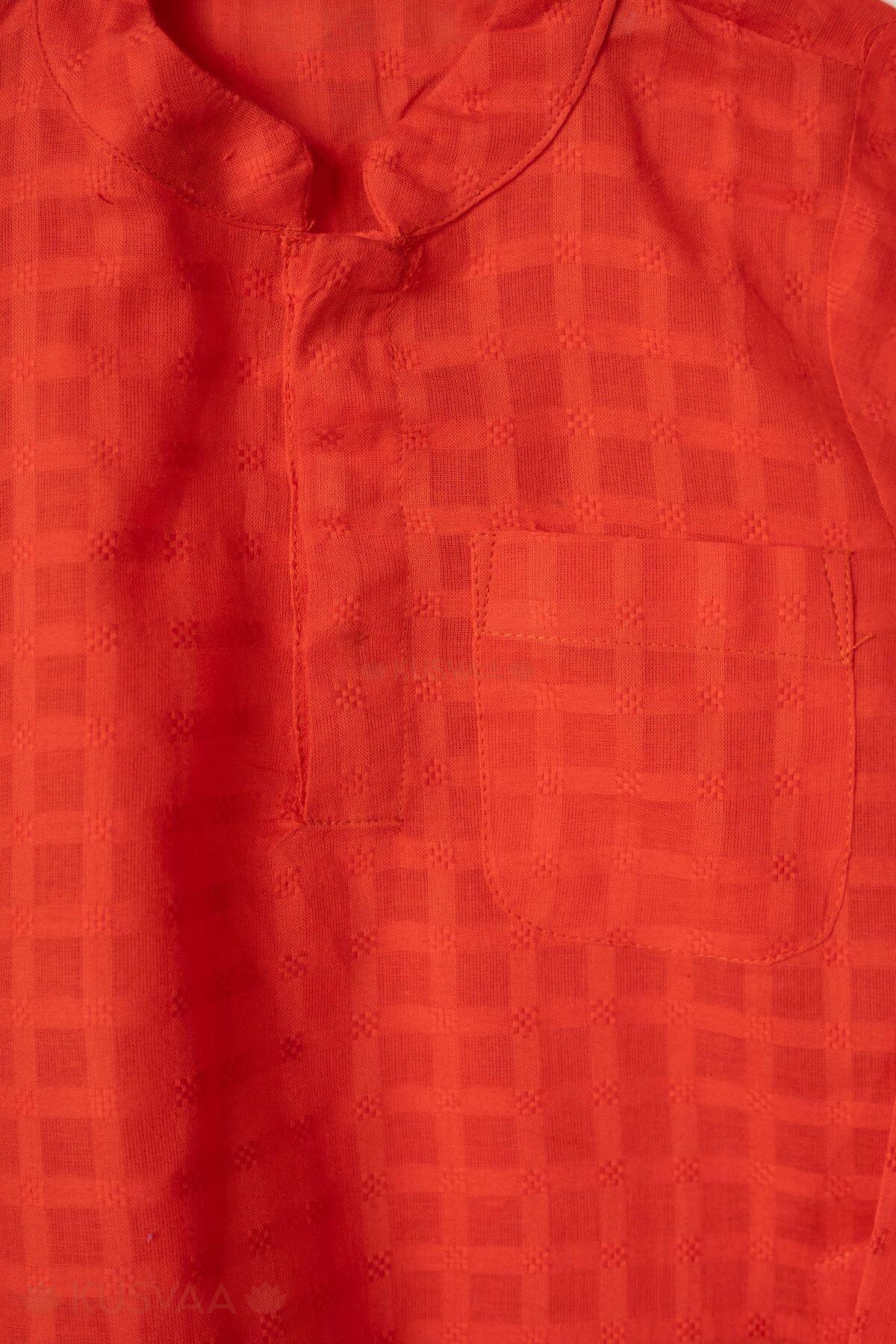 Image for Kusvaa Byw086 Pratul Cotton Orange Kurta For Boys Detailing
