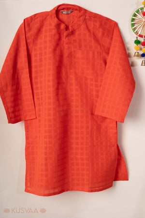 Image for Kusvaa Byw086 Pratul Cotton Orange Kurta For Boys Front