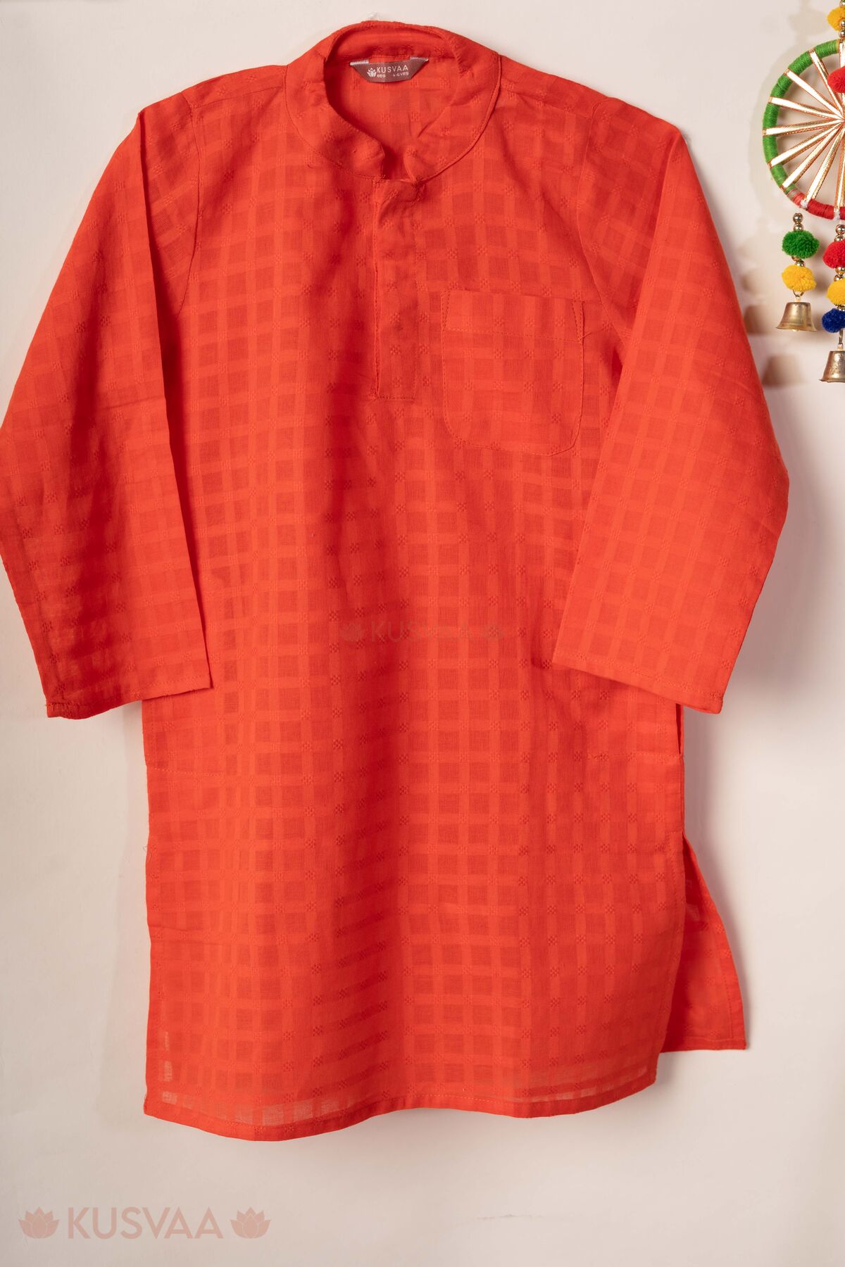 Image for Kusvaa Byw086 Pratul Cotton Orange Kurta For Boys Front