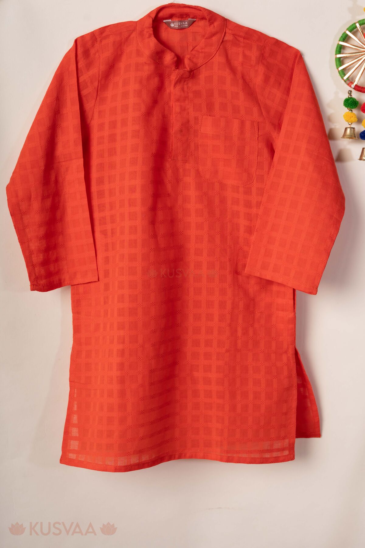 Image for Kusvaa Byw086 Pratul Cotton Orange Kurta For Boys Full