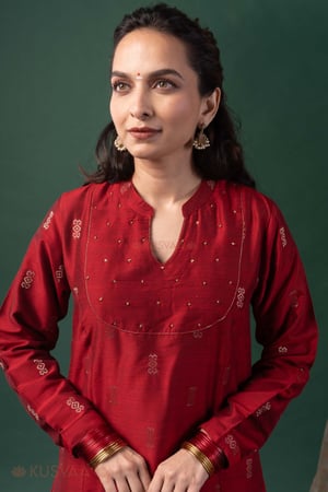 Image for Kusvaa Cood174 Chetana Silk A Line Kurta Pant Set 