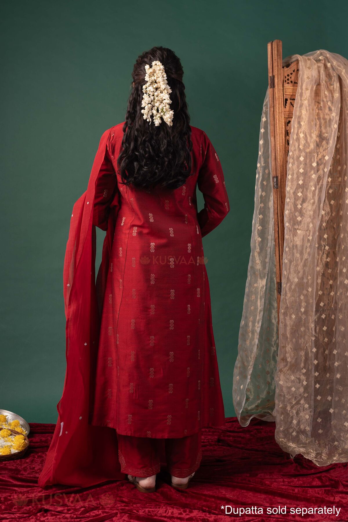 Image for Kusvaa Cood174 Chetana Silk A Line Kurta Pant Set Back