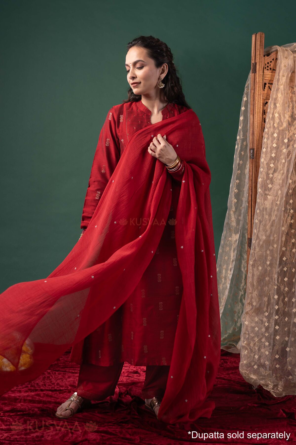 Image for Kusvaa Cood174 Chetana Silk A Line Kurta Pant Set Full