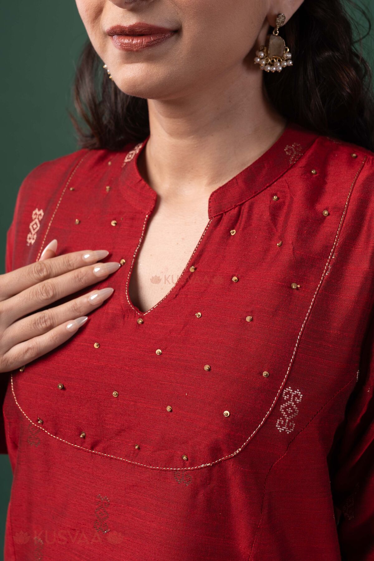 Image for Kusvaa Cood174 Chetana Silk A Line Kurta Pant Set Nack