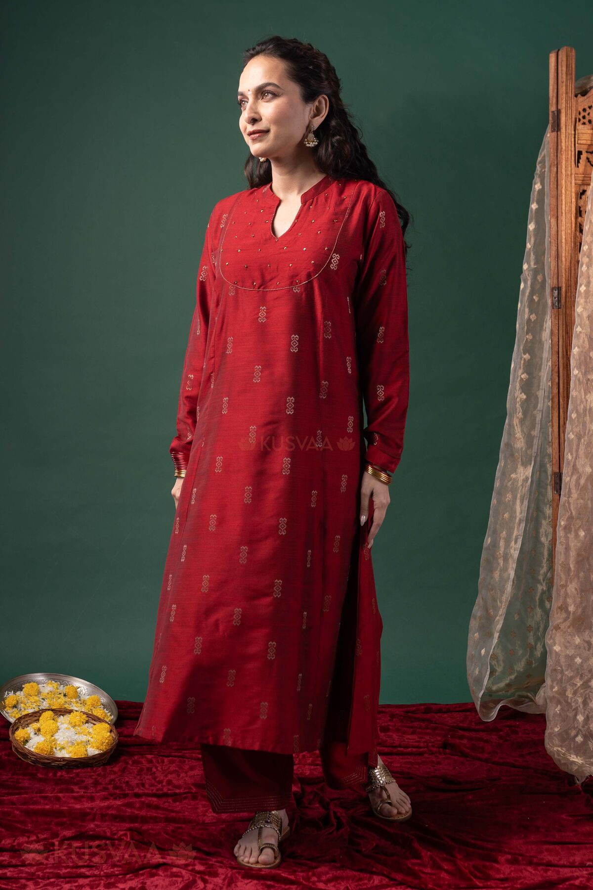 Image for Kusvaa Cood174 Chetana Silk A Line Kurta Pant Set Side