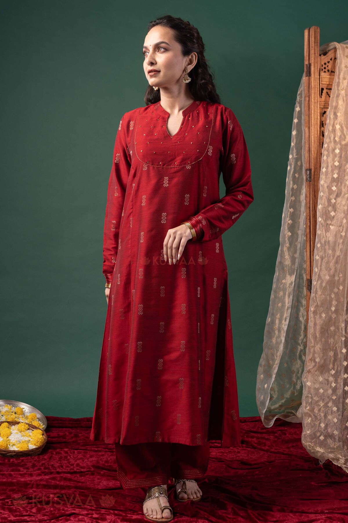 Image for Kusvaa Cood174 Chetana Silk A Line Kurta Pant Set Style