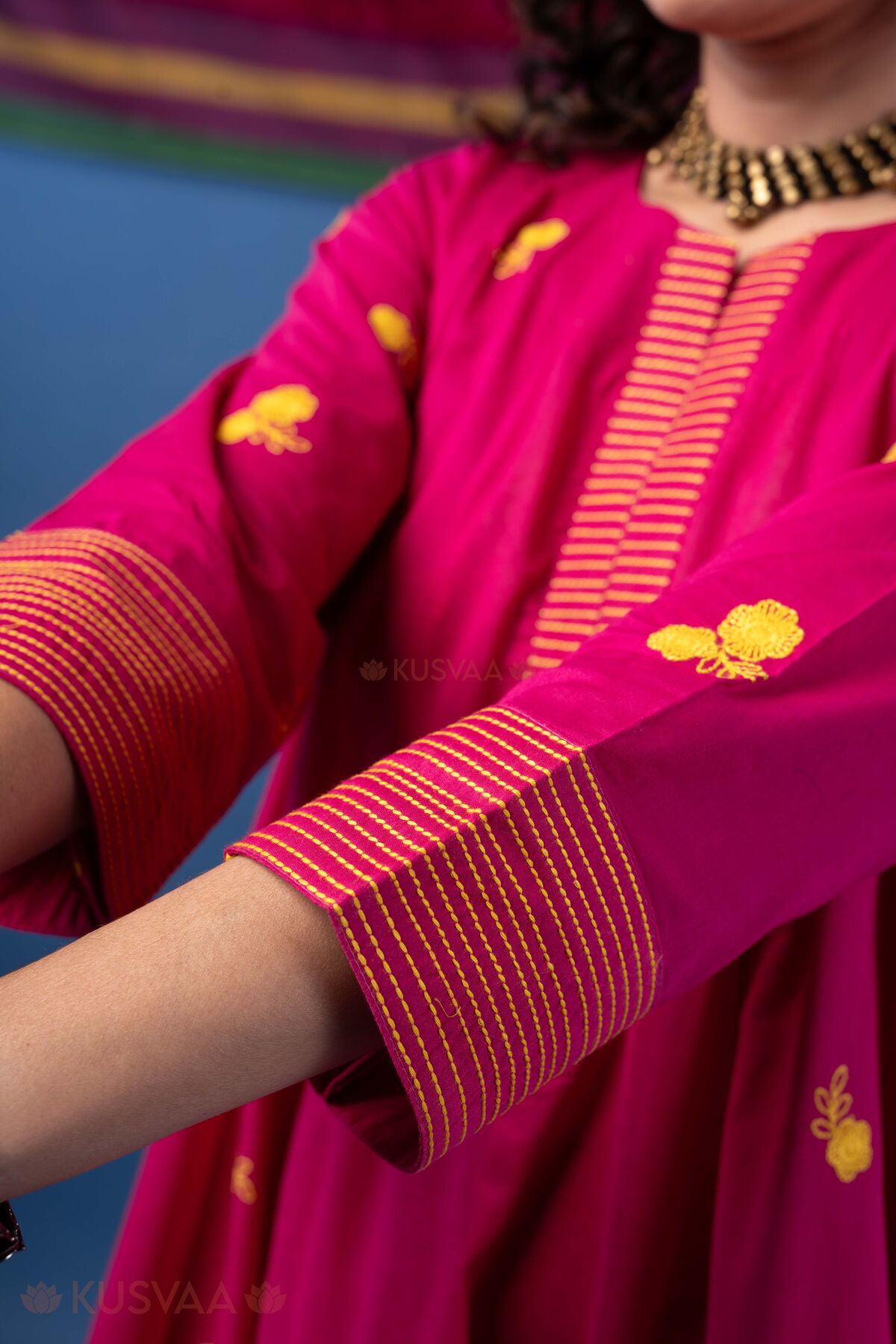Image for Kusvaa Cood177 Kavya Cotton Kurta Pant Set Sleeve