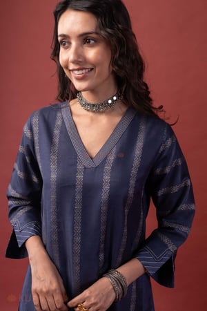 Image for Kusvaa Cood178 Maanvi Silk Blue Kurta Pant Set Featured