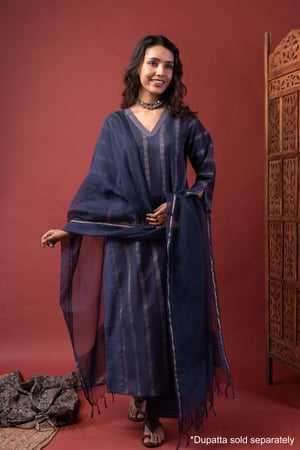 Image for Kusvaa Cood178 Maanvi Silk Blue Kurta Pant Set Full