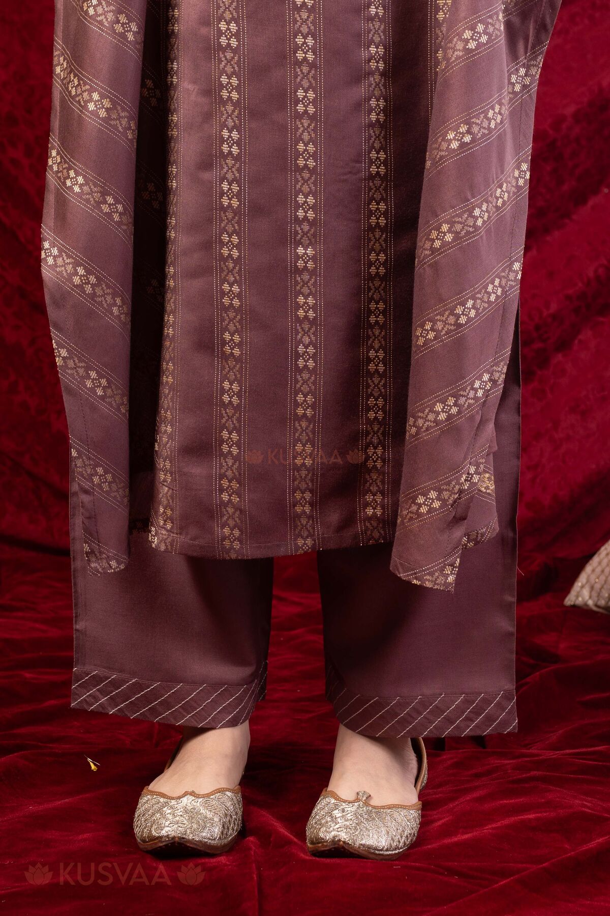 Image for Kusvaa Cood179 Madhuri Silk Purple Kurta Pant Set Bottom
