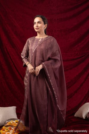 Image for Kusvaa Cood179 Madhuri Silk Purple Kurta Pant Set Dupatta