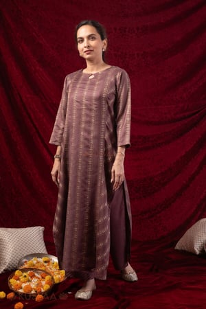 Image for Kusvaa Cood179 Madhuri Silk Purple Kurta Pant Set Style