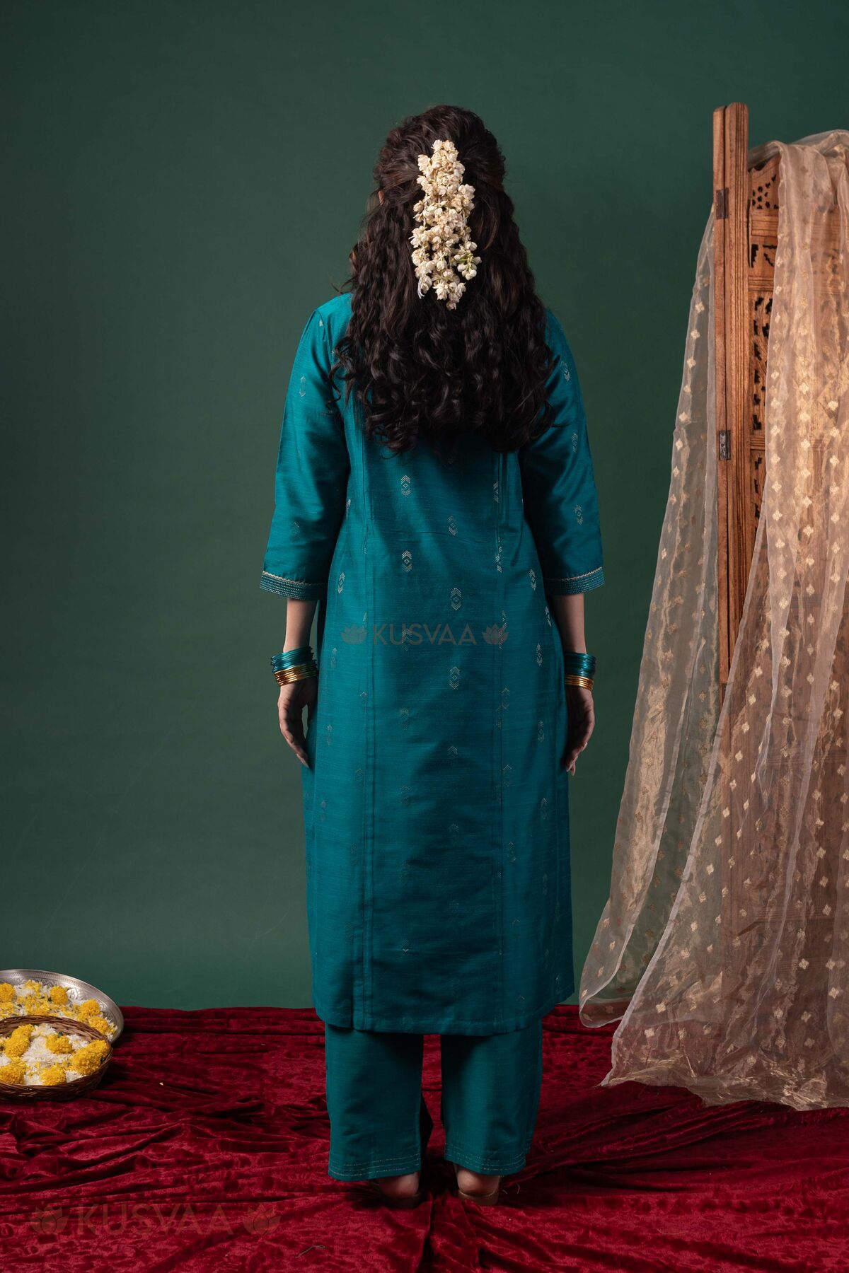 Image for Kusvaa Cood180 Megha Silk Purple Kurta Pant Set Back