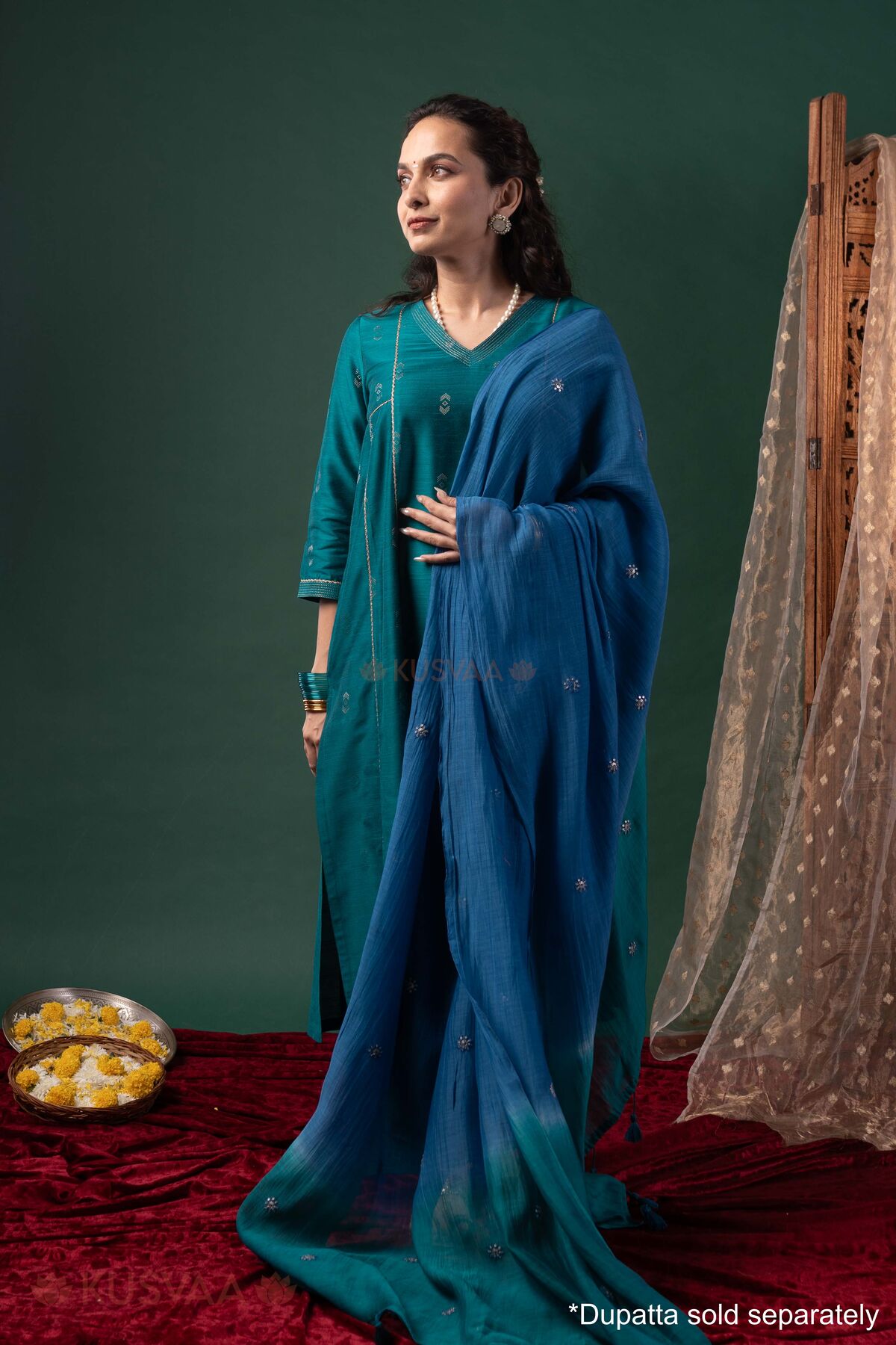 Image for Kusvaa Cood180 Megha Silk Purple Kurta Pant Set Dupatta