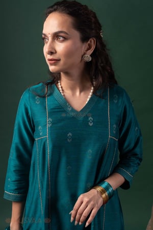 Image for Kusvaa Cood180 Megha Silk Purple Kurta Pant Set Featured