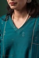 Image for Kusvaa Cood180 Megha Silk Purple Kurta Pant Set Nack