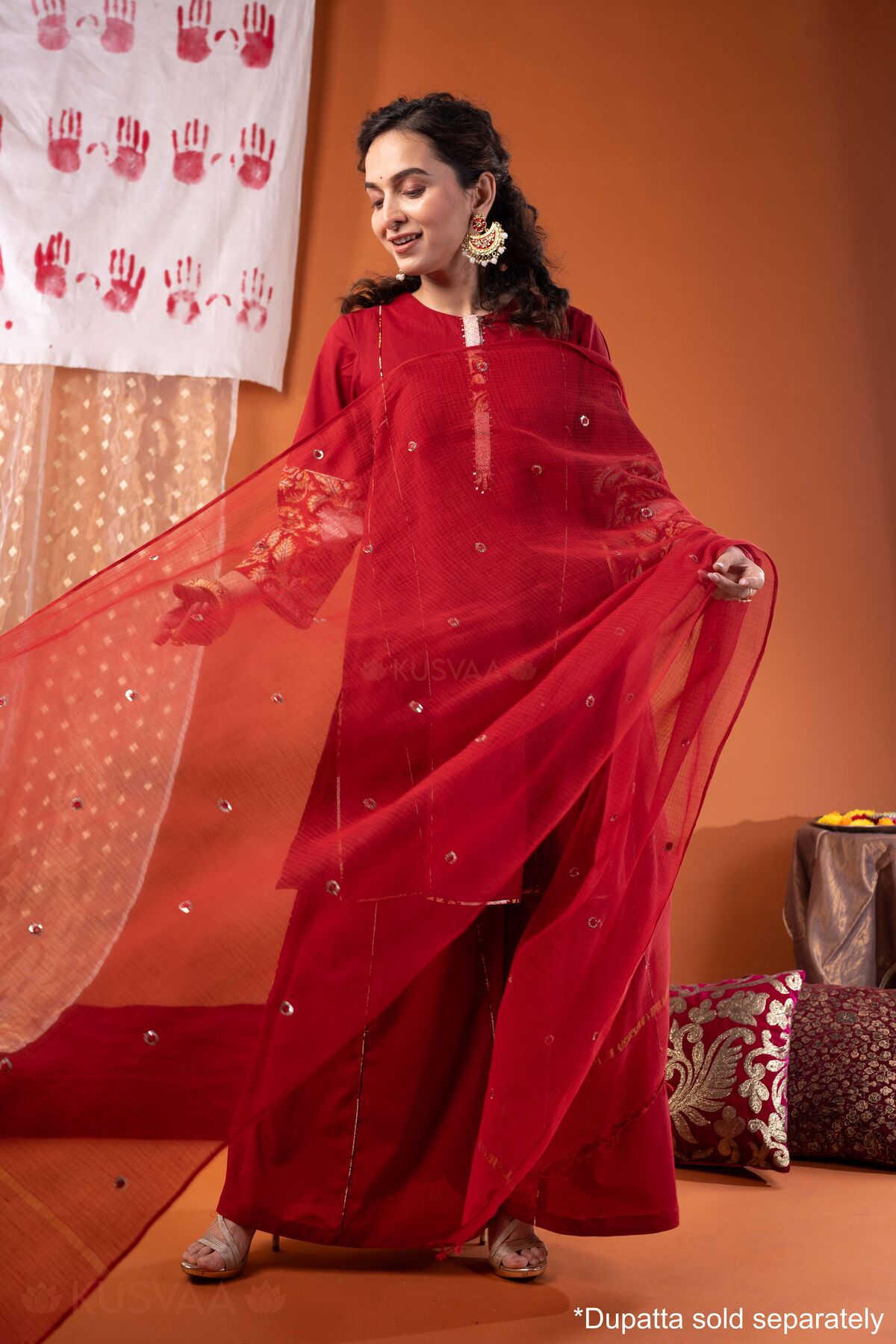 Image for Kusvaa Cood182 Chitrangada Cotton A Line Cord Set Duptta Sd