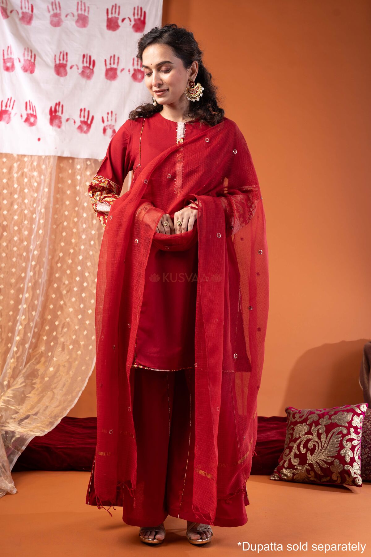 Image for Kusvaa Cood182 Chitrangada Cotton A Line Cord Set Style With Duptta D