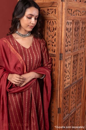 Image for Kusvaa Cood185 Chandrika Slik A Line Kurta Pant Set Dupatta