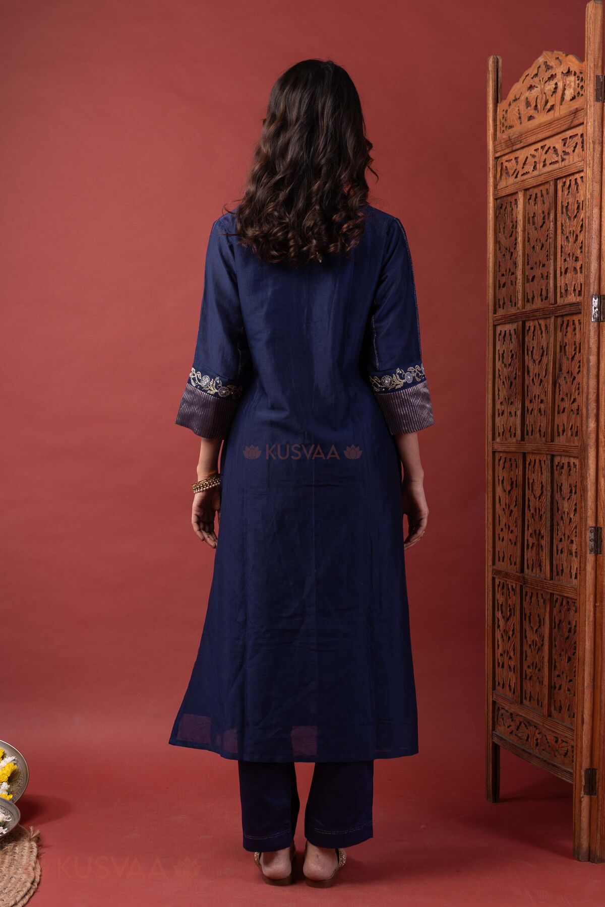 Image for Kusvaa Cood185 Nutan Mul Chanderi Kurta Pant Set Back